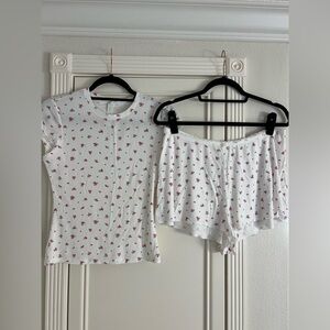 SKIMS White and Pink Pajama Set Intimates & Sleepwear